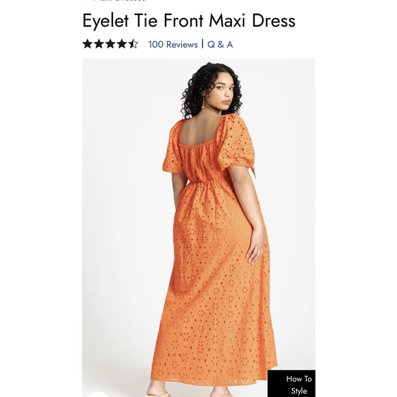 Eloquii Orange Tie Front eyelet Dress, Plus Size 20 - Picture 6 of 8